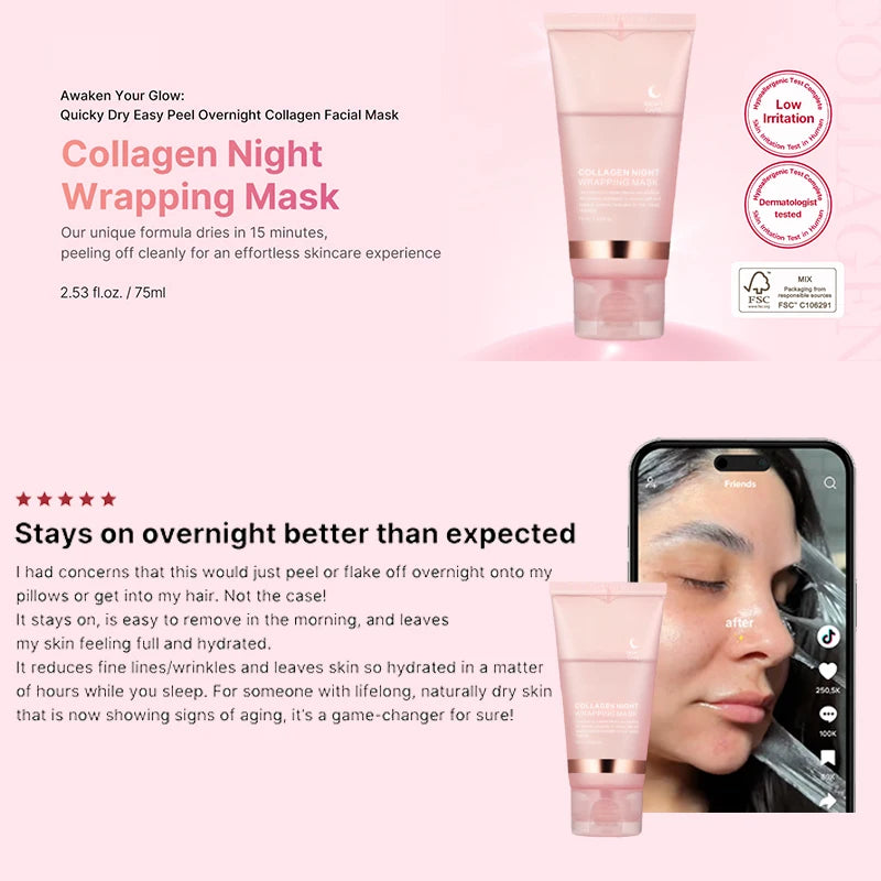 5PC Korean Collagen Peel-Off Facial Mask for Firm Hydrated Skin