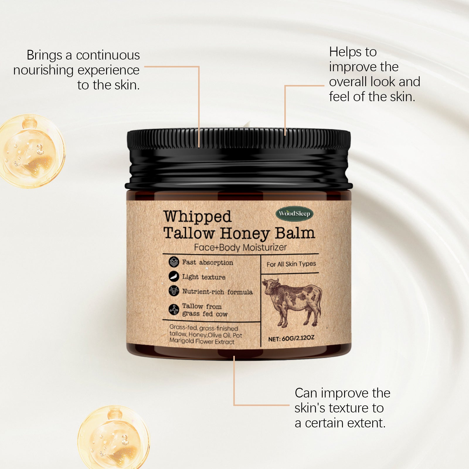 WoodSleep Beef Tallow Cream – Deep Moisturizer & Wrinkle Remover