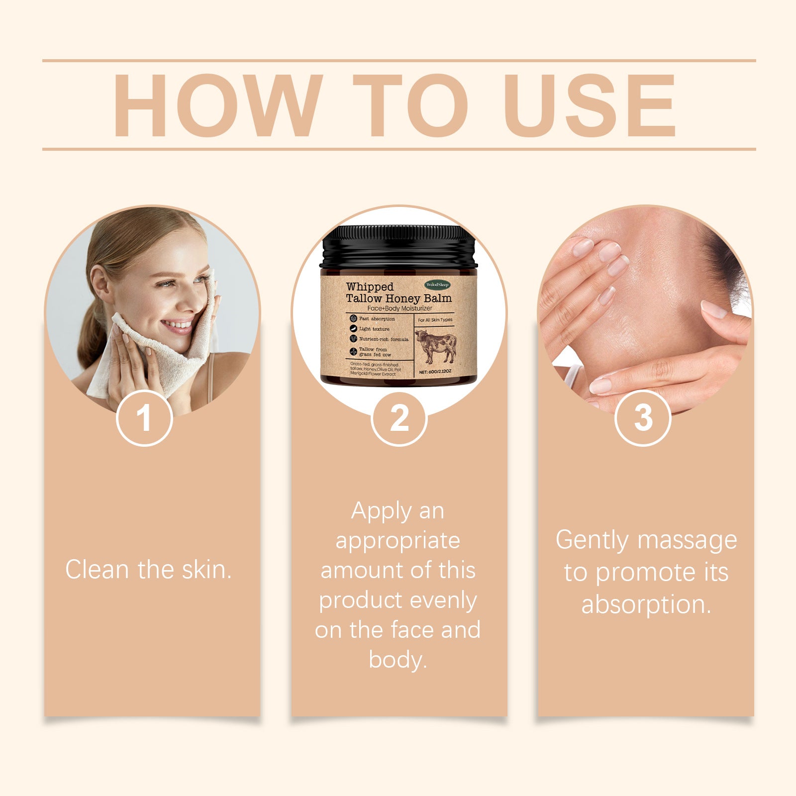 WoodSleep Beef Tallow Cream – Deep Moisturizer & Wrinkle Remover