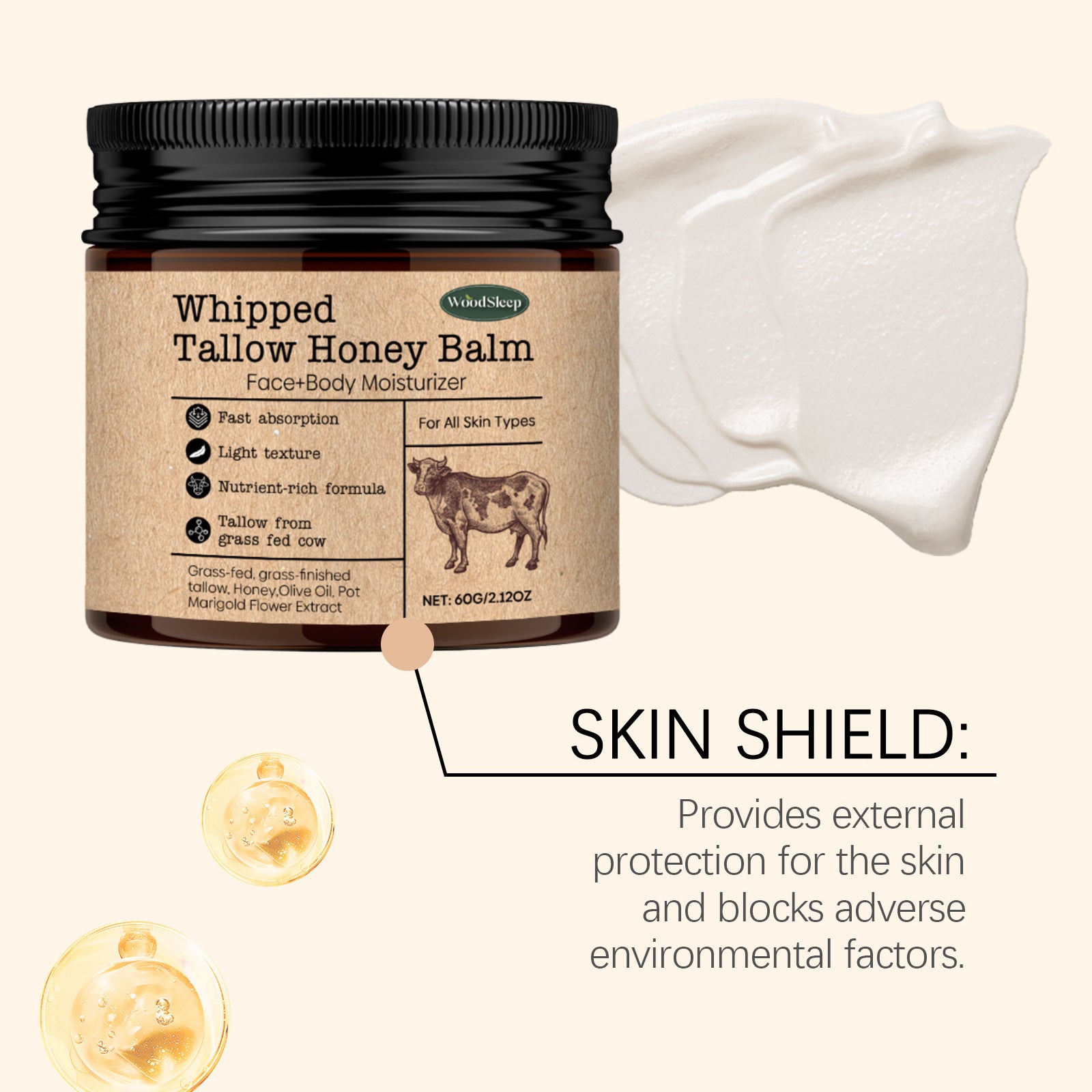 WoodSleep Beef Tallow Cream – Deep Moisturizer & Wrinkle Remover