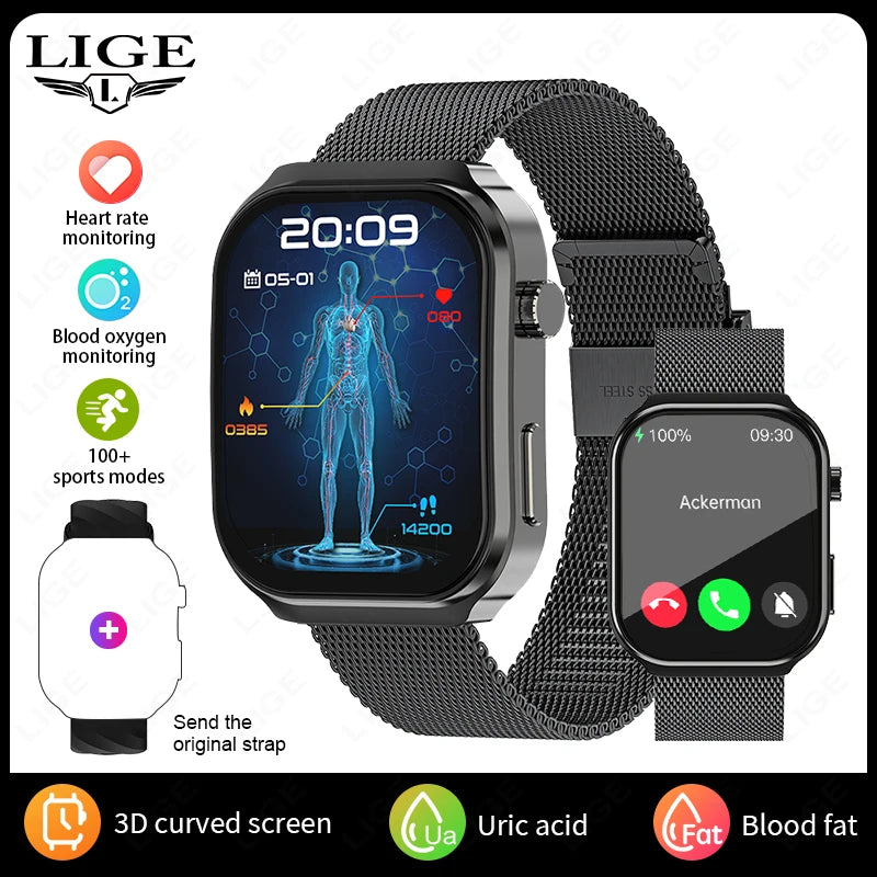 LIGE 2025 AI Health Diagnose Smartwatch with Bluetooth Call