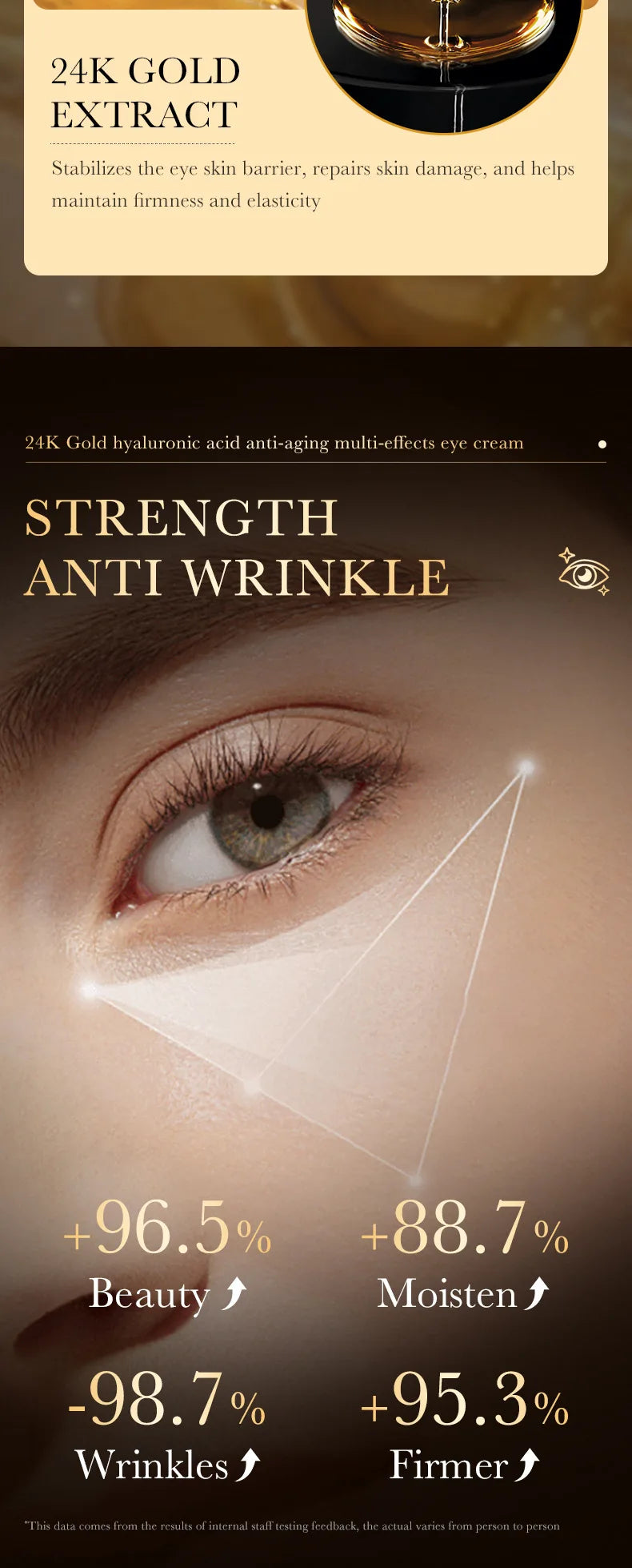 24K Gold Hyaluronic Acid Eye Cream for Dark Circles & Firming