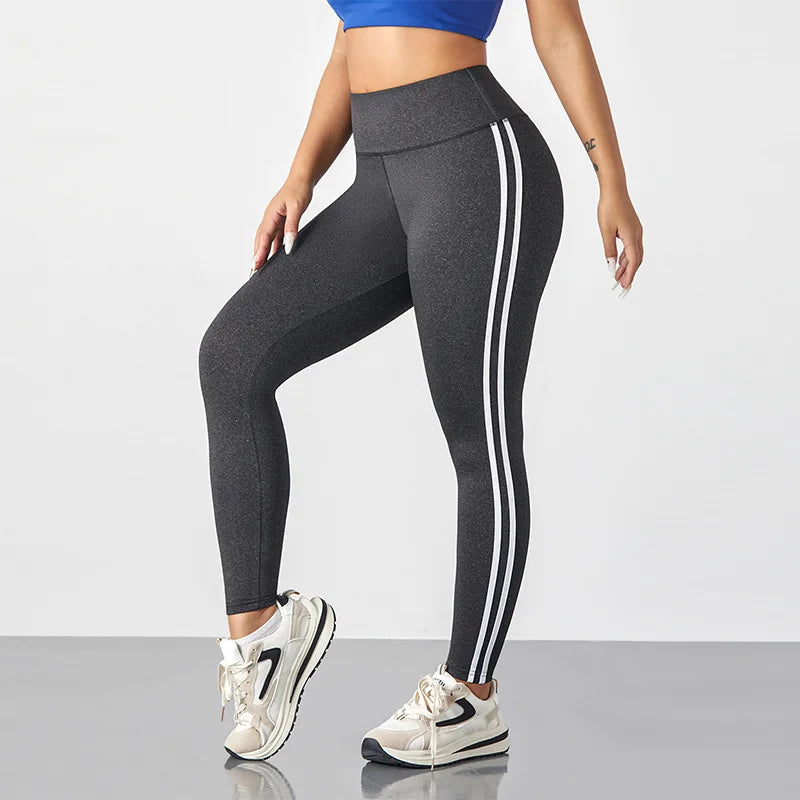 Women’s High Waist Side Stripe Stretch Sports Leggings