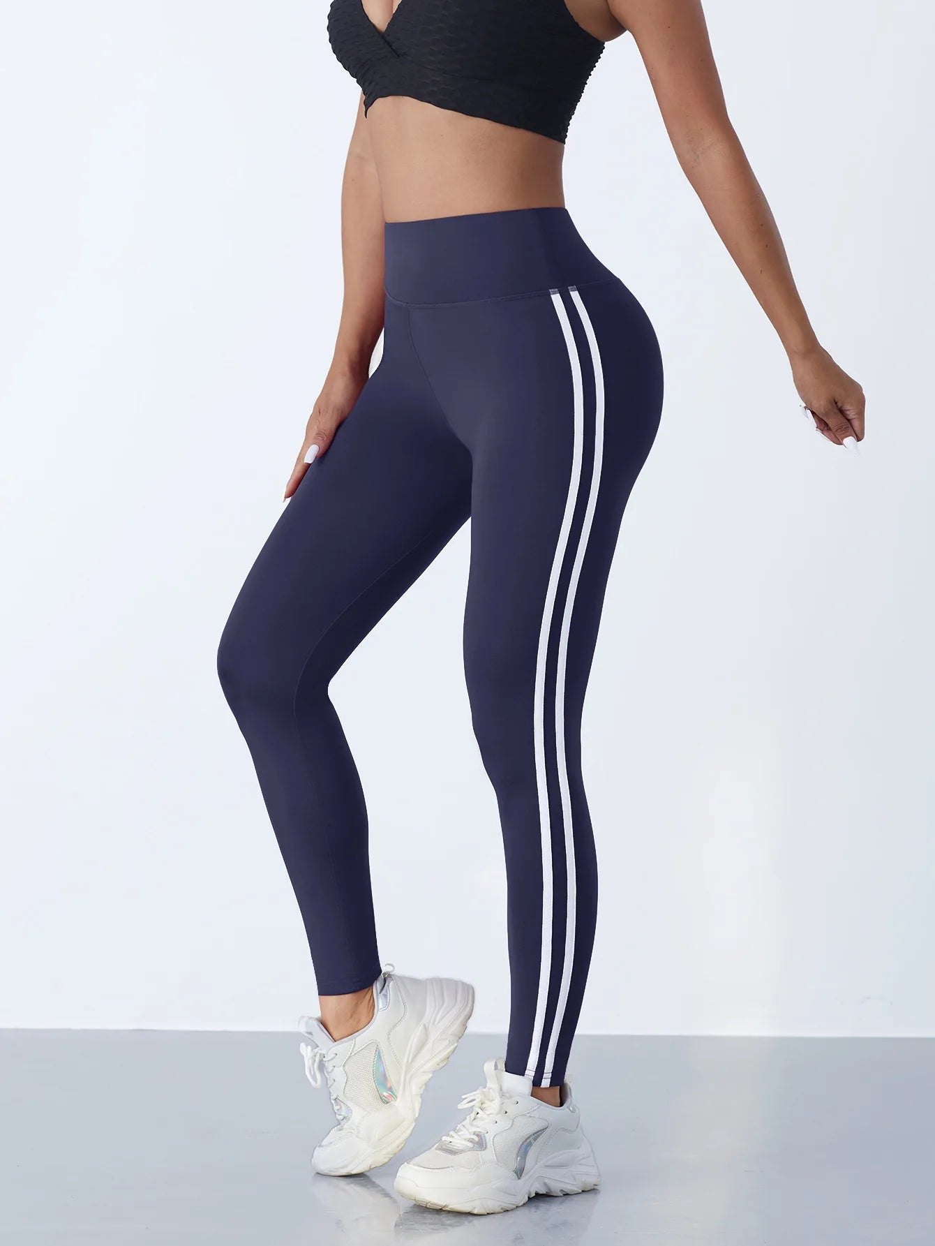 Women’s High Waist Side Stripe Stretch Sports Leggings