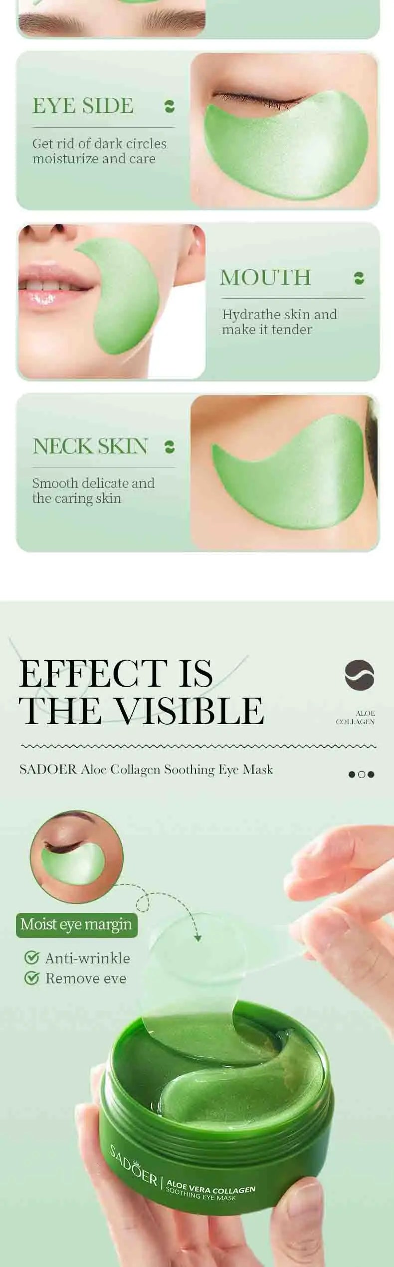 60PCS Aloe Vera Collagen Eye Mask for Dark Circles & Puffiness
