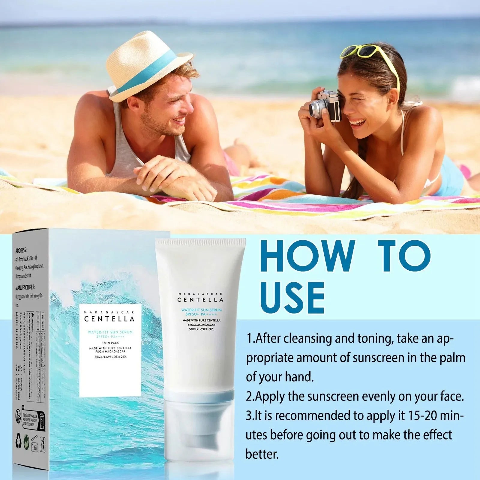 Centella Facial Sunscreen SPF50+ Moisturizing Sunblock