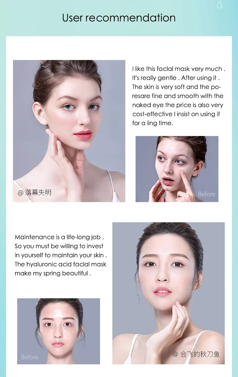 10PCS Hyaluronic Acid Hydrating Facial Sheet Masks