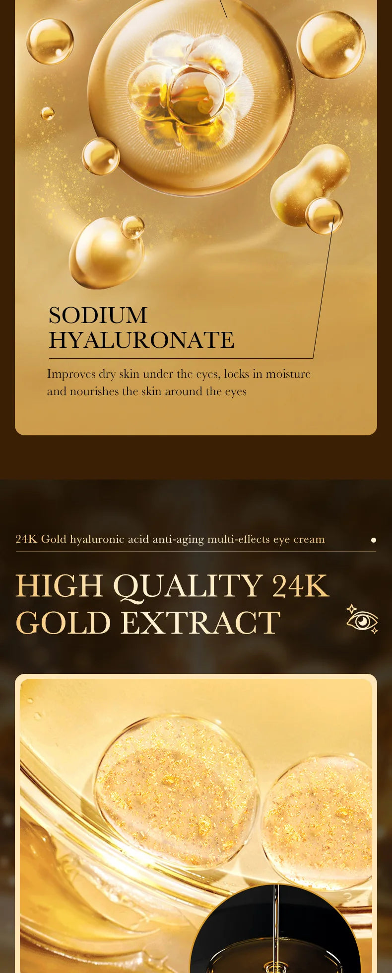 24K Gold Hyaluronic Acid Eye Cream for Dark Circles & Firming