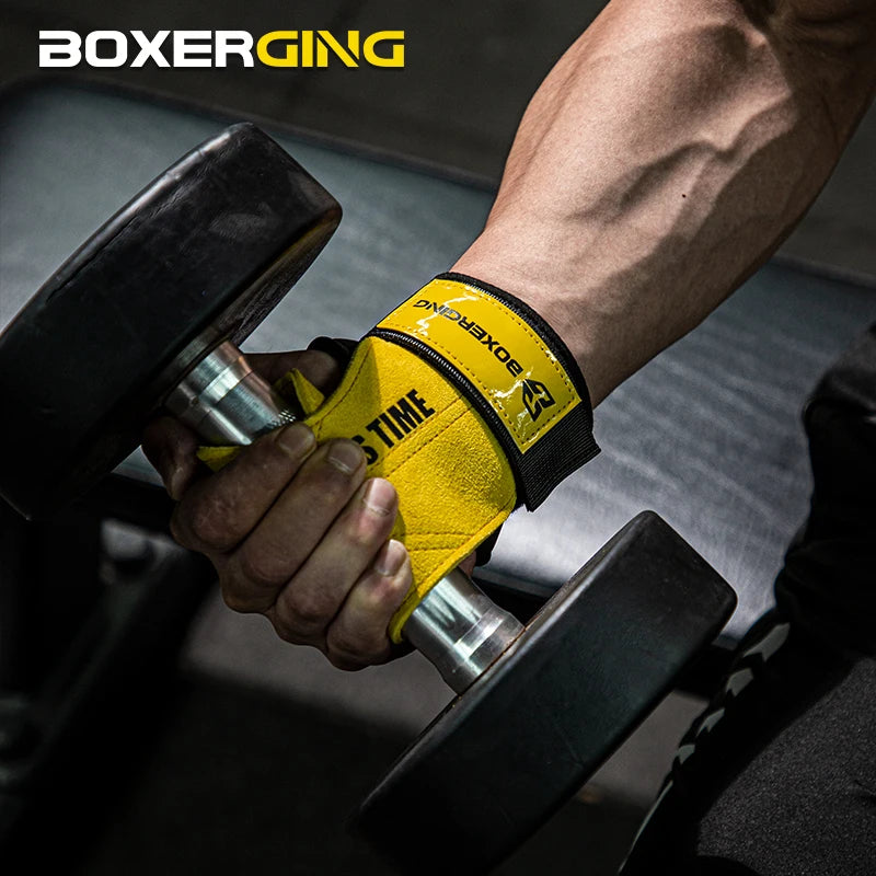 Cowhide Gym Gloves Grips for Weightlifting & CrossFit