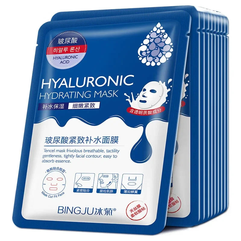 10PCS Hyaluronic Acid Hydrating Facial Sheet Masks