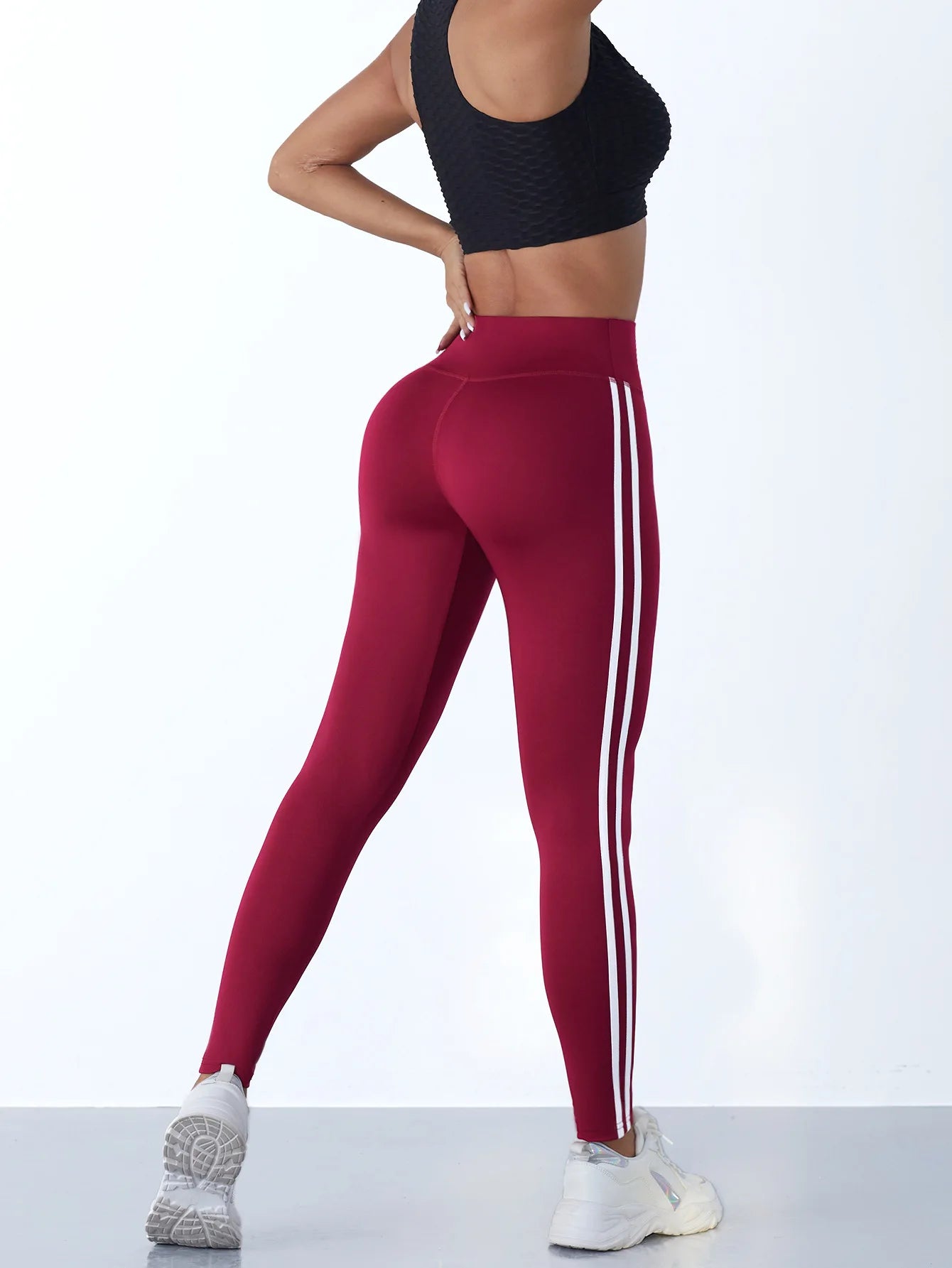 Women’s High Waist Side Stripe Stretch Sports Leggings