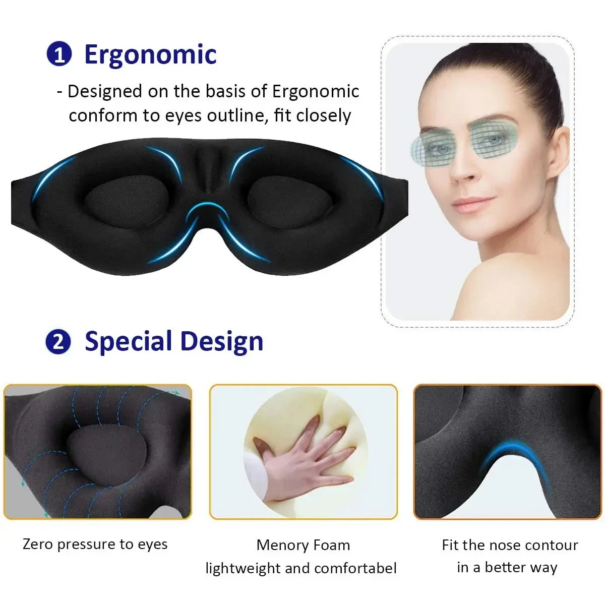 3D Contoured Sleep Eye Mask – Light-Blocking Blindfold