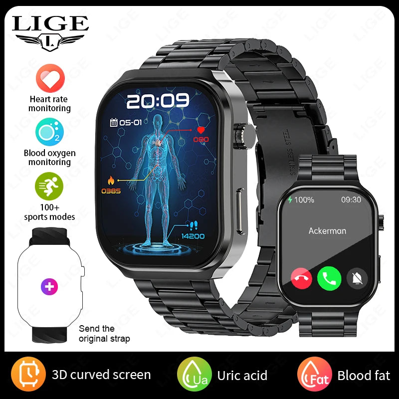 LIGE 2025 AI Health Diagnose Smartwatch with Bluetooth Call