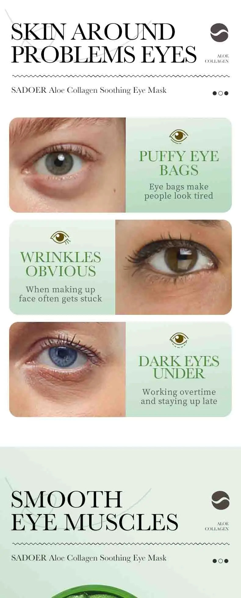 60PCS Aloe Vera Collagen Eye Mask for Dark Circles & Puffiness
