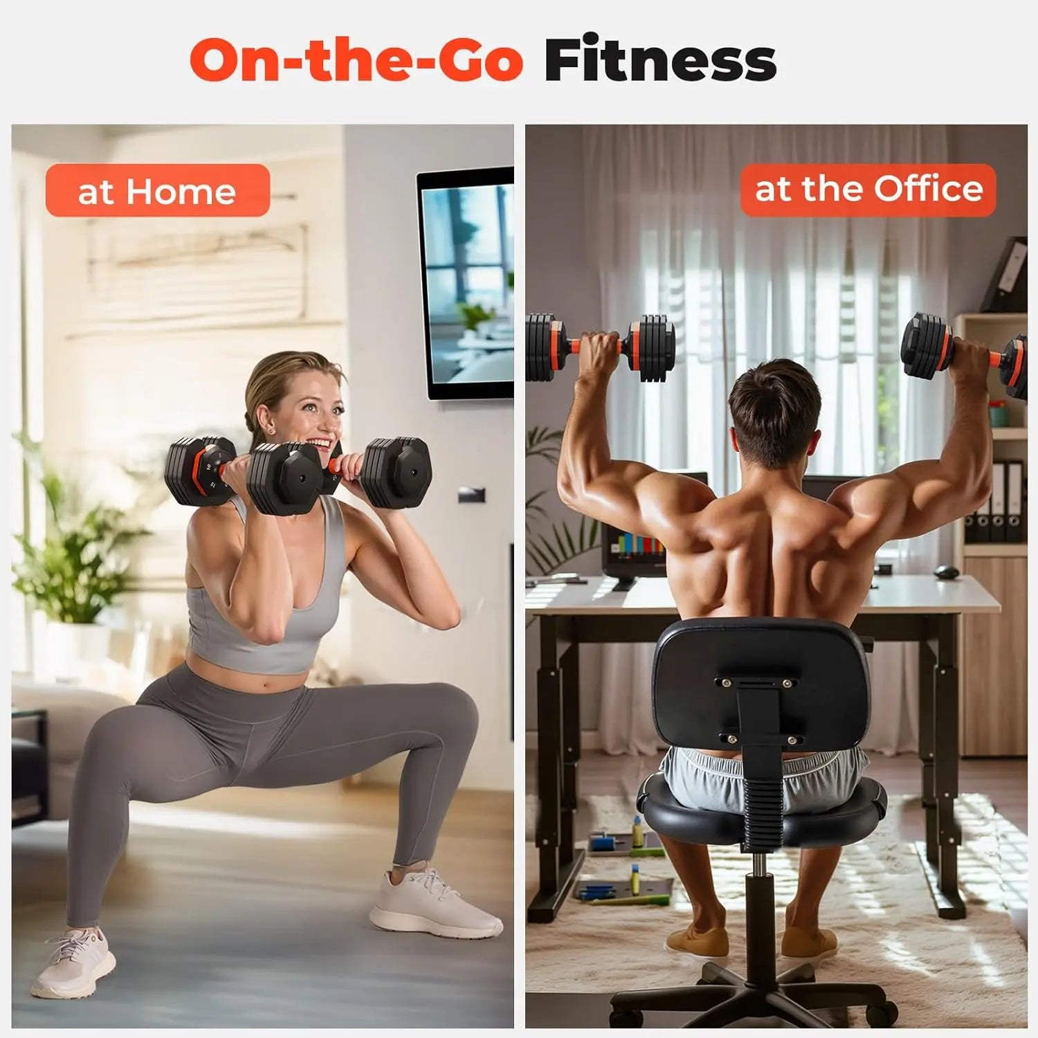25lb Adjustable Dumbbell Set – 5 to 25lbs with Anti-Slip Handle
