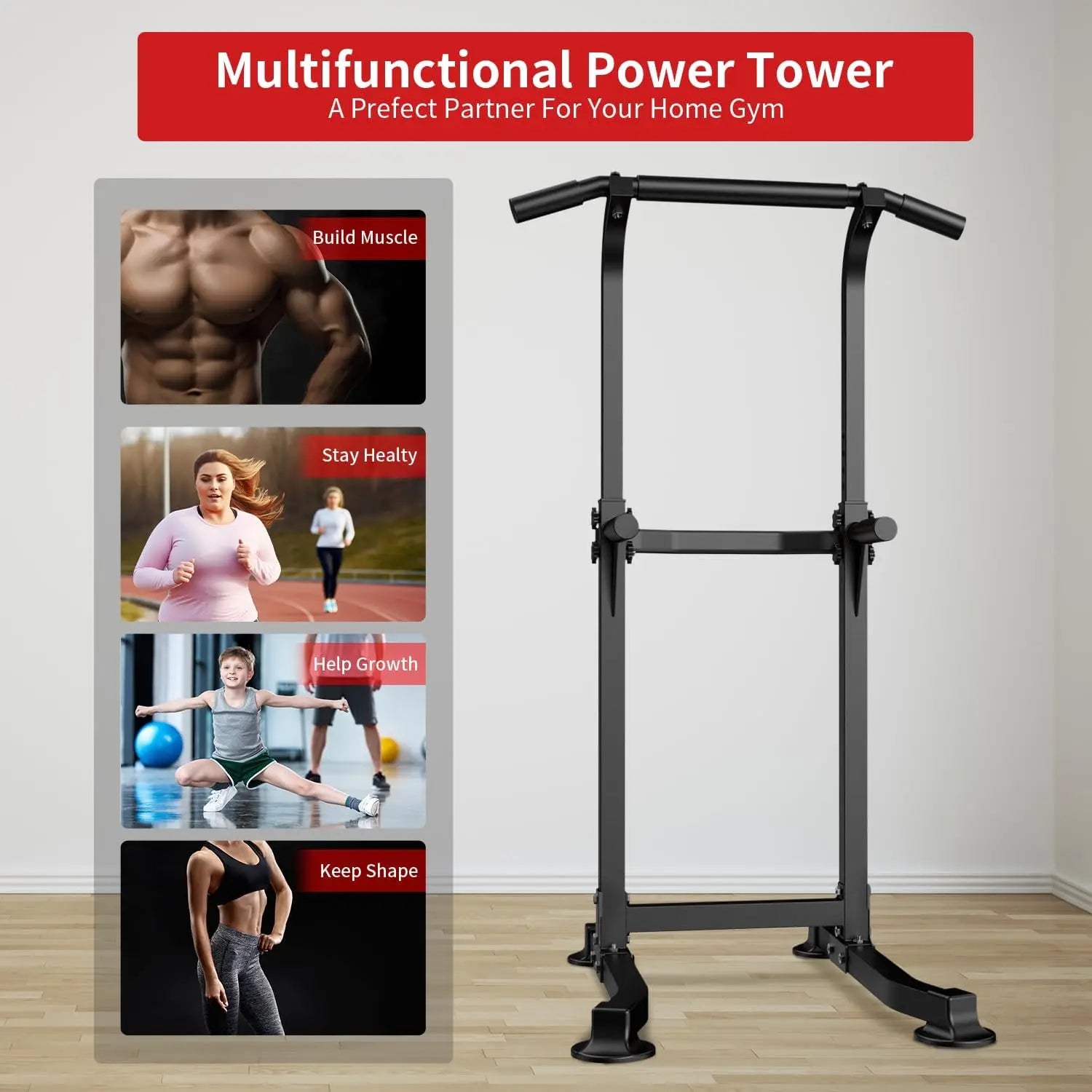Pull Up & Dip Power Tower – Adjustable Home Gym Station