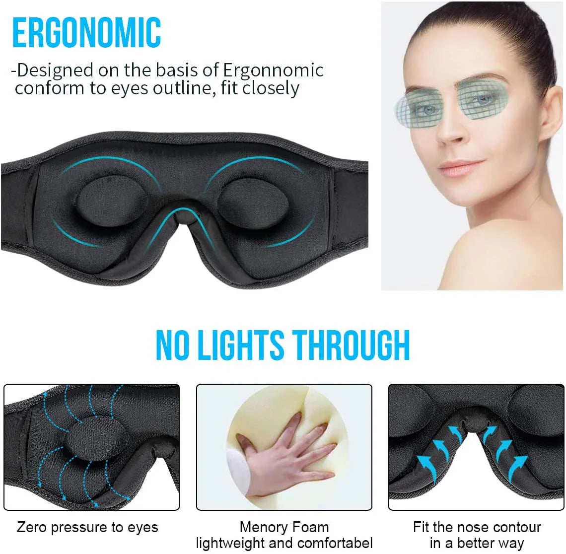 3D Bluetooth Sleep Eye Mask with Built-in HD Music Headphones