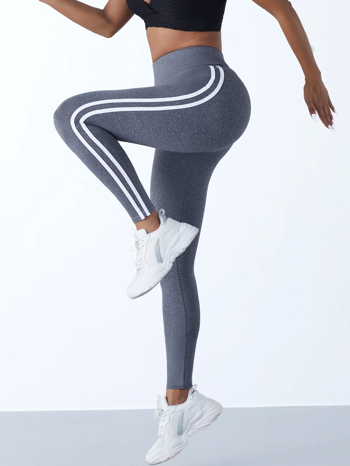 Women’s High Waist Side Stripe Stretch Sports Leggings