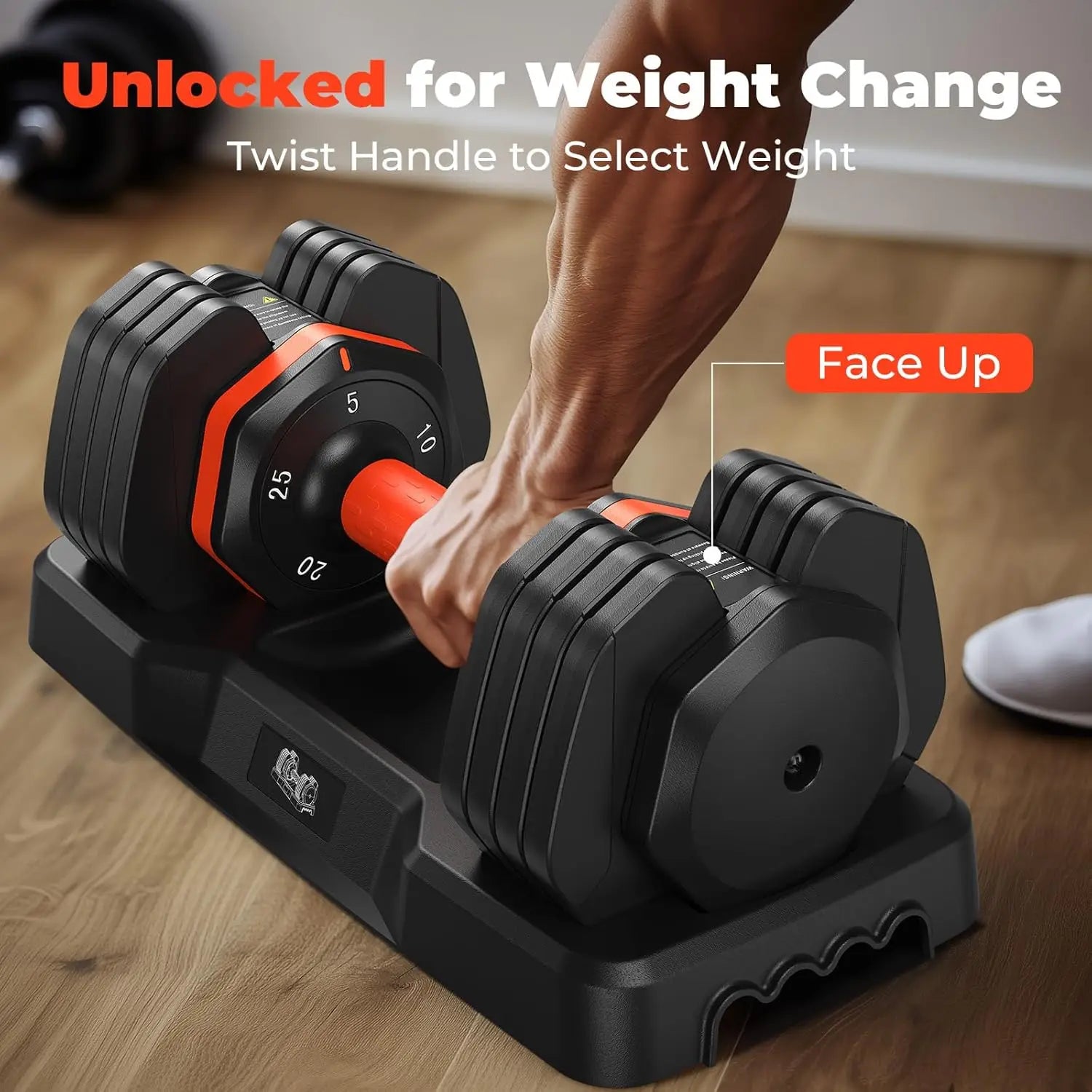 25lb Adjustable Dumbbell Set – 5 to 25lbs with Anti-Slip Handle