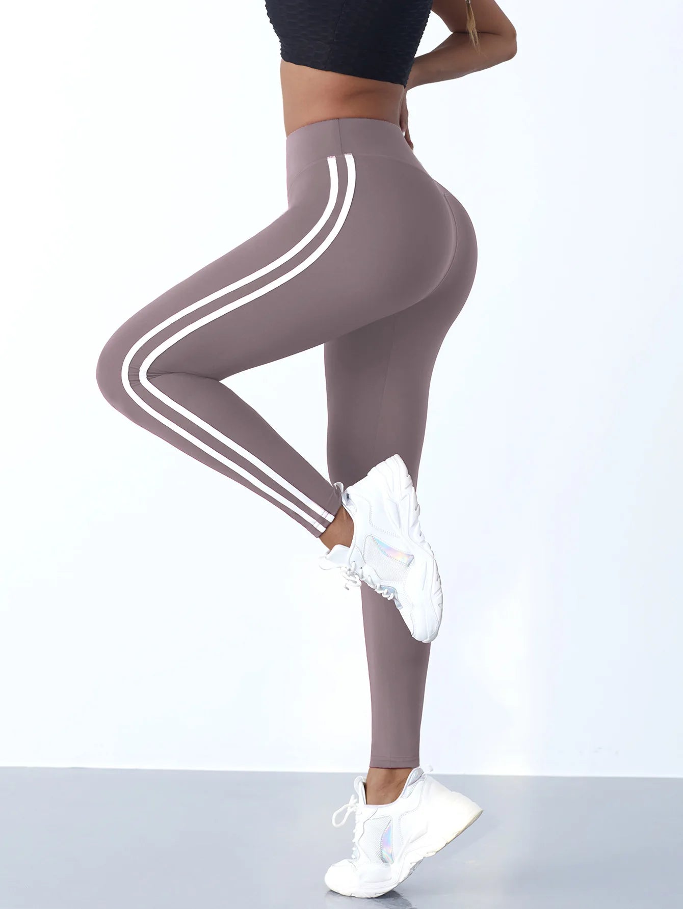 Women’s High Waist Side Stripe Stretch Sports Leggings