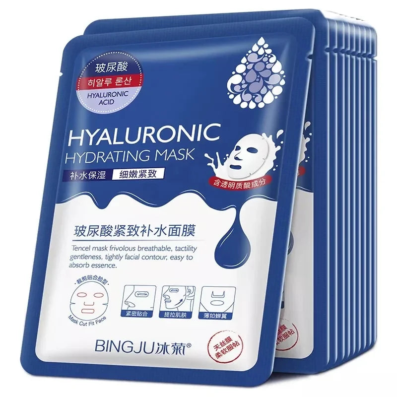 10PCS Hyaluronic Acid Hydrating Facial Sheet Masks
