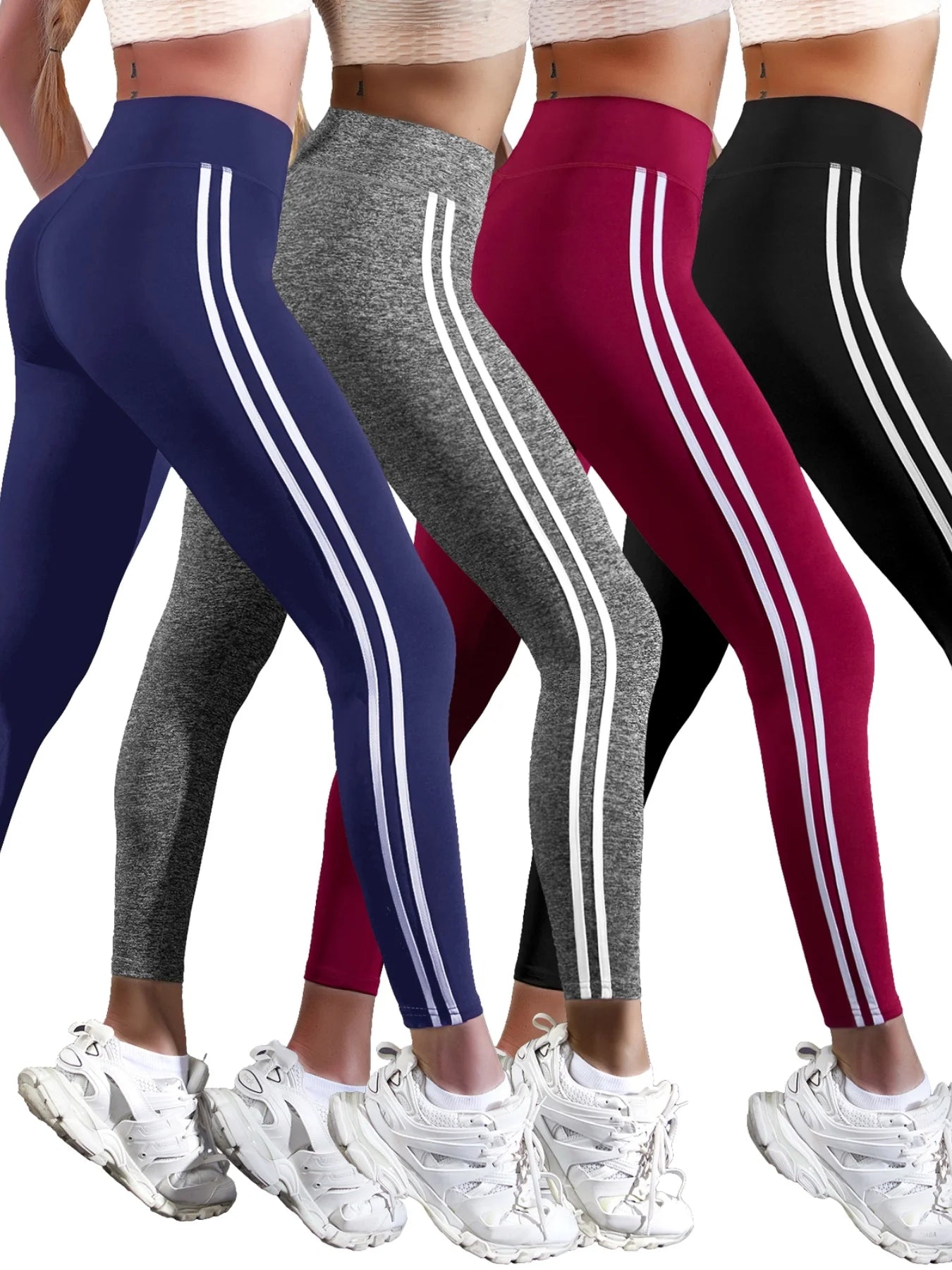Women’s High Waist Side Stripe Stretch Sports Leggings