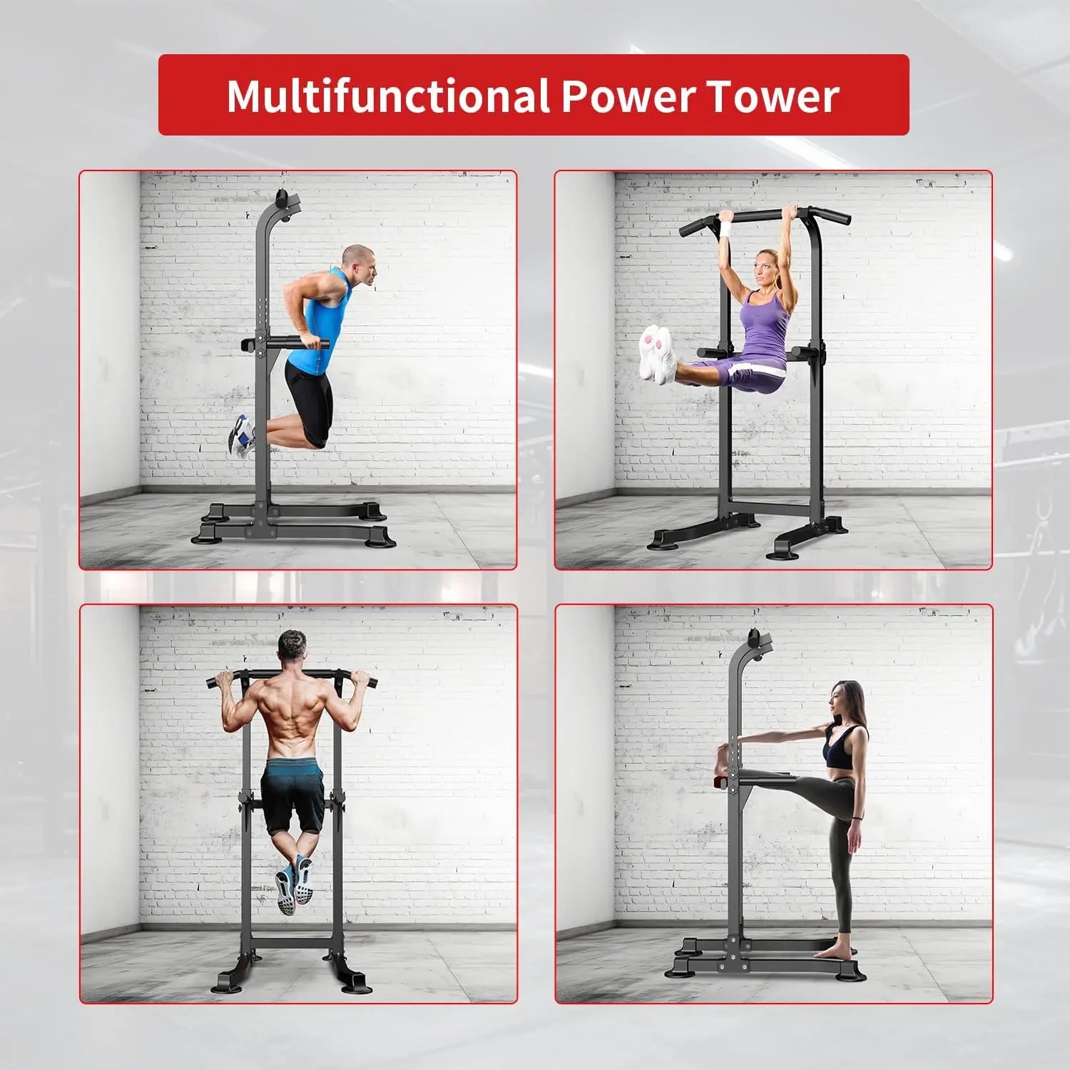 Pull Up & Dip Power Tower – Adjustable Home Gym Station