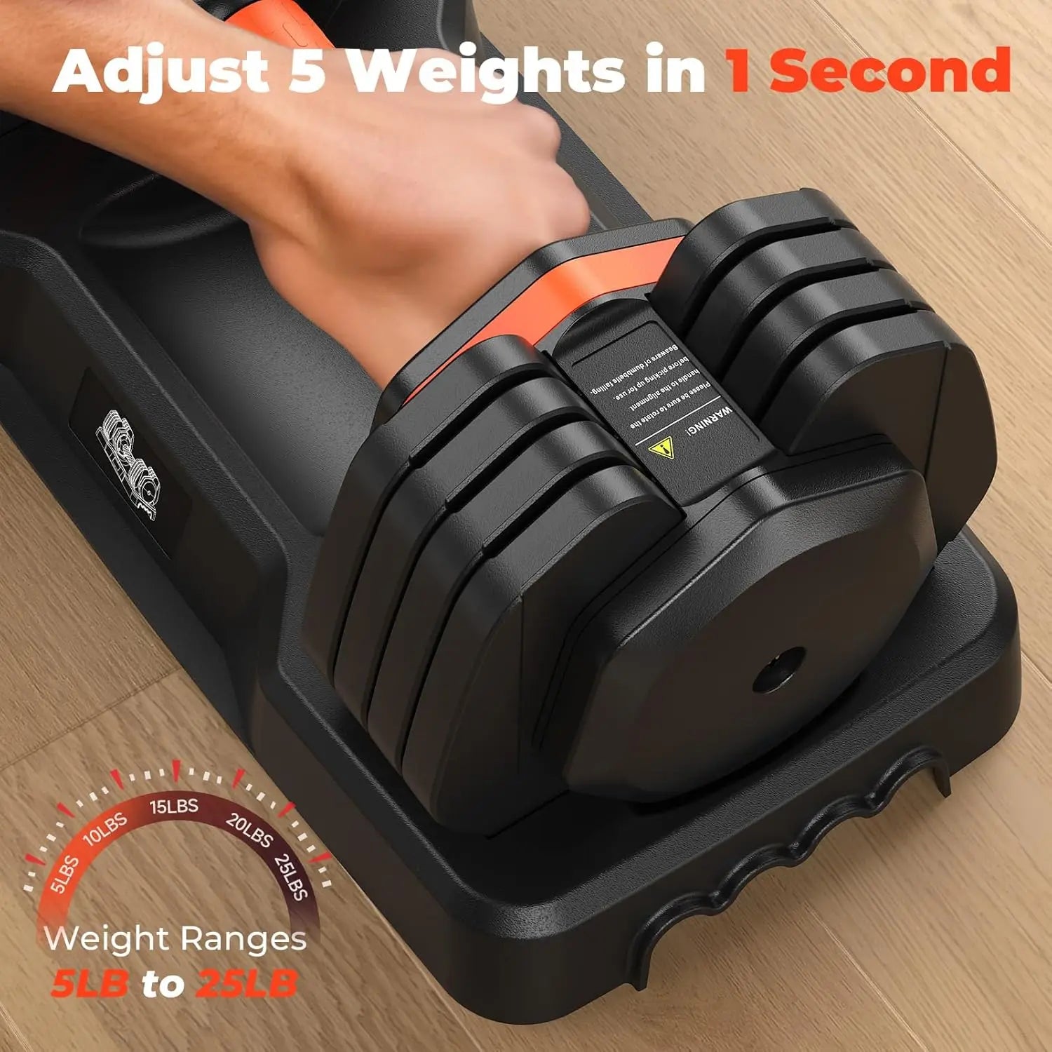 25lb Adjustable Dumbbell Set – 5 to 25lbs with Anti-Slip Handle