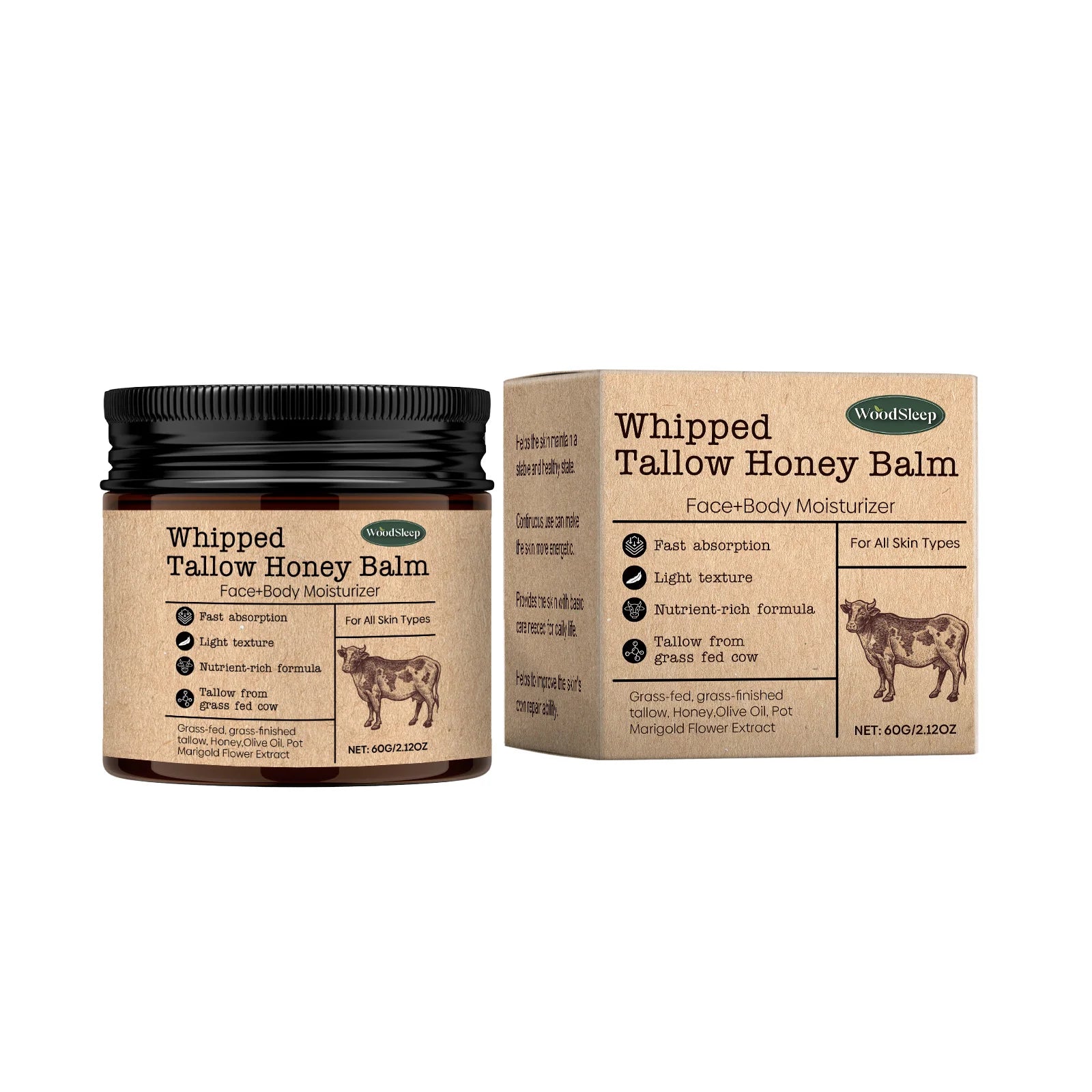 WoodSleep Beef Tallow Cream – Deep Moisturizer & Wrinkle Remover