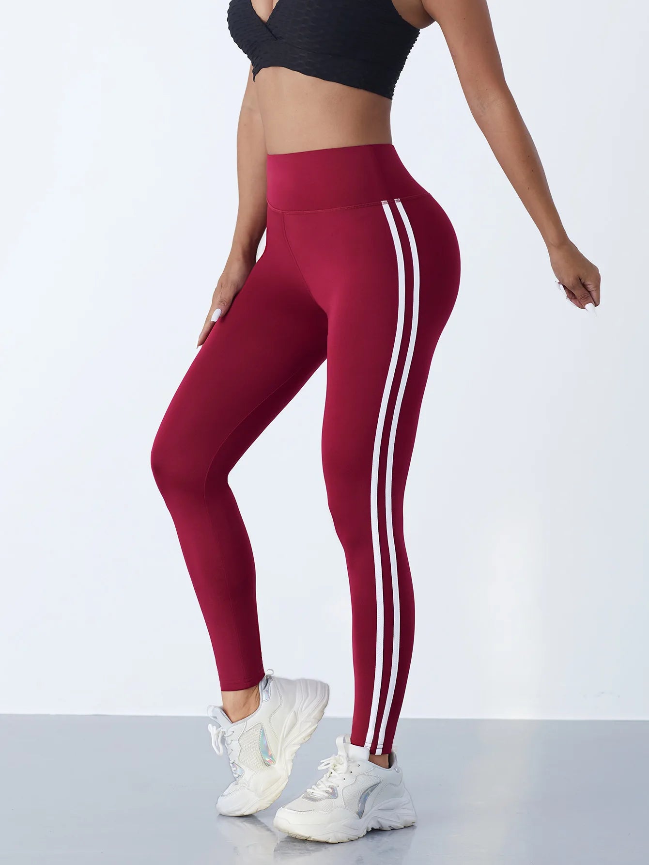 Women’s High Waist Side Stripe Stretch Sports Leggings