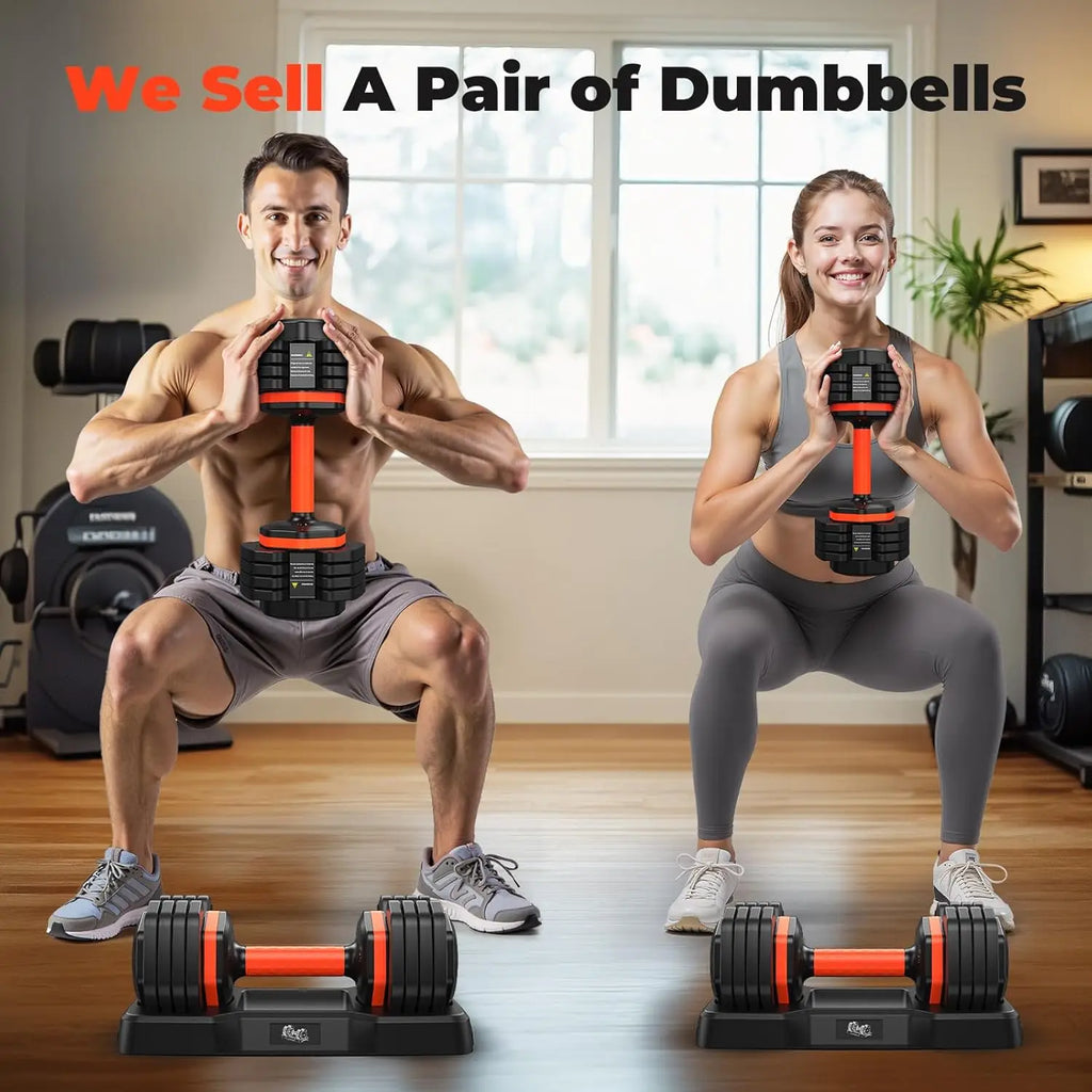 25lb Adjustable Dumbbell Set – 5 to 25lbs with Anti-Slip Handle