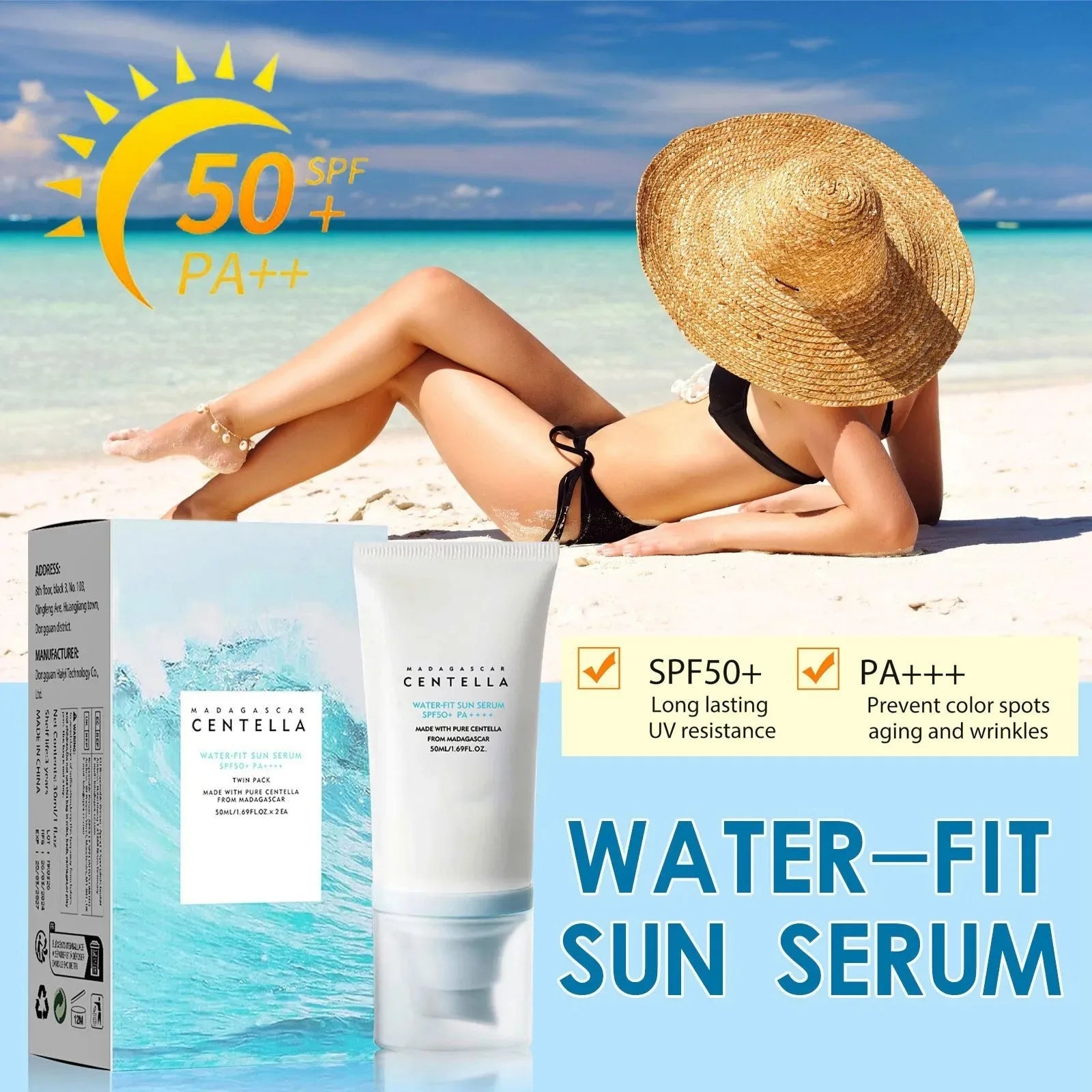 Centella Facial Sunscreen SPF50+ Moisturizing Sunblock