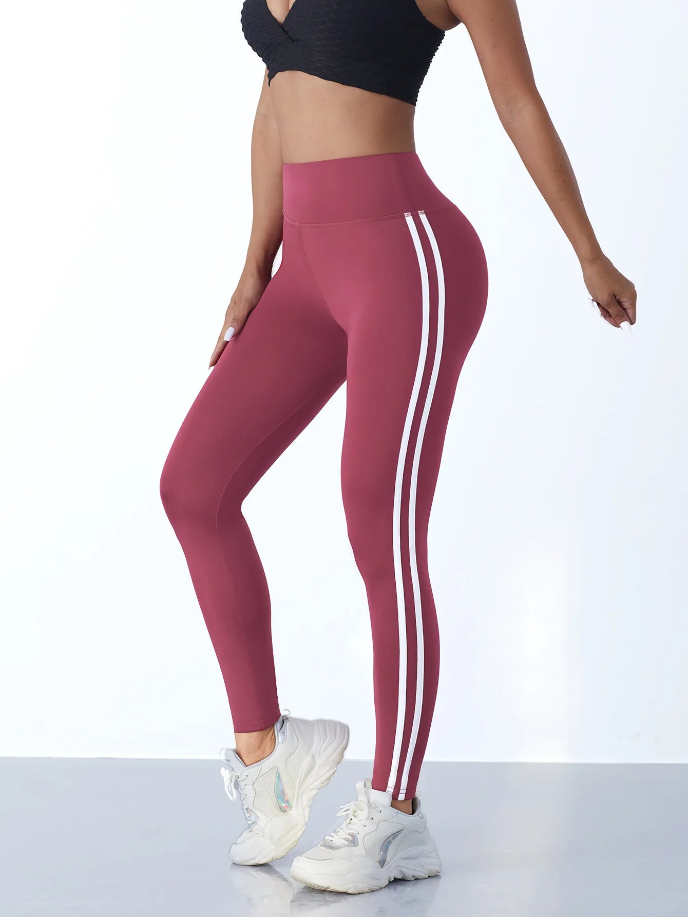 Women’s High Waist Side Stripe Stretch Sports Leggings