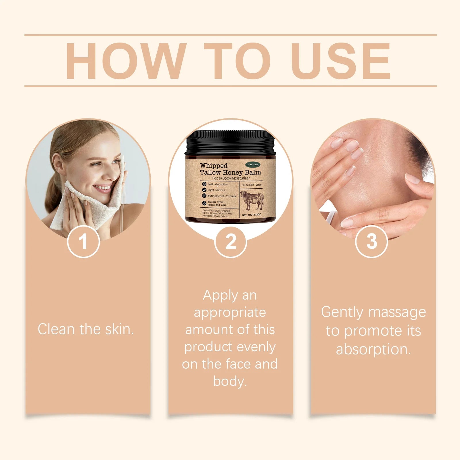 WoodSleep Beef Tallow Cream – Deep Moisturizer & Wrinkle Remover